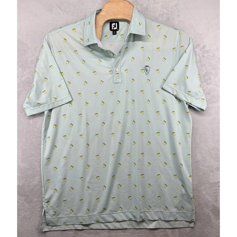Footjoy FJ Golf Polo Shirt Lemonade Drinks‎ AOP Men's Size XL EUC
